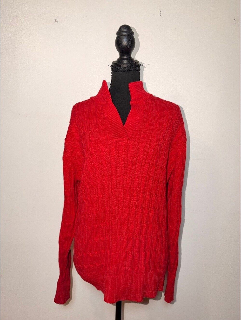 Liz Claiborne 100% Cotton Red Cable-Knit Sweater 2X Fall